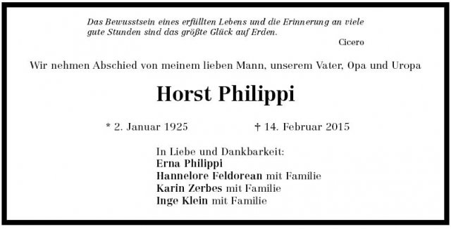 Philippi Horst 1925-2015 Todesanzeige